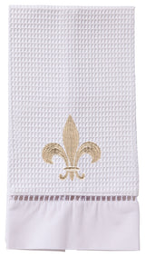 Waffle Weave Guest Towel, Fleur-de-lis,Beige