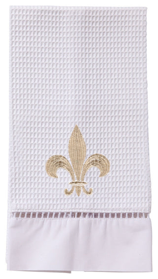 Waffle Weave Guest Towel, Fleur-de-lis,Beige