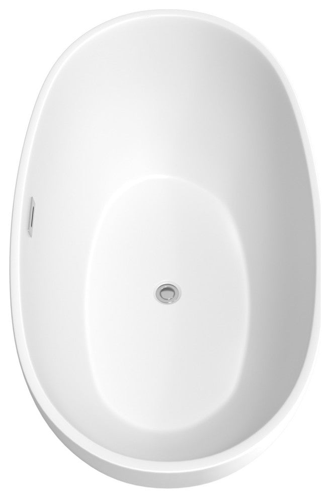 Juno 59" Freestanding Matte White Tub, Polished Chrome Drain and Overflow Trim