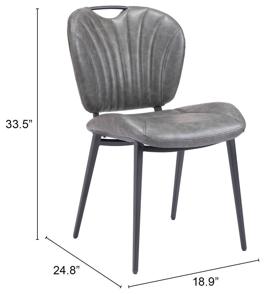 Dining Chair, Set of 2, Faux Vinyl Leather, Steel, Vintage Gray, Black
