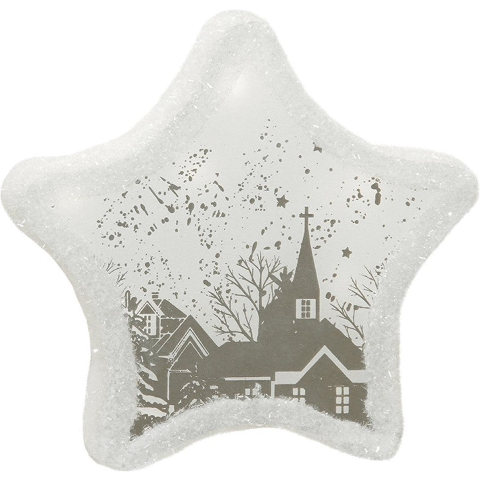 8" Pre-Lit LED White Sparkle Star Winter Scene Christmas Table Top Decoration