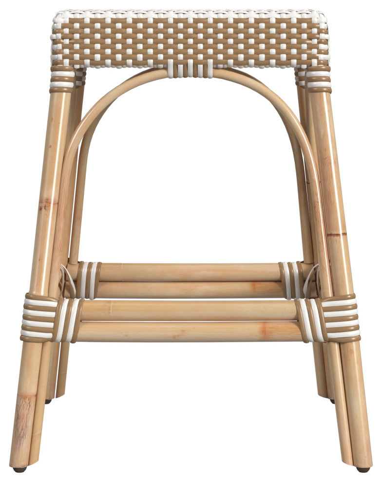 Robias Rectangular Rattan 24.5" Counter Stool, Beige Stripe