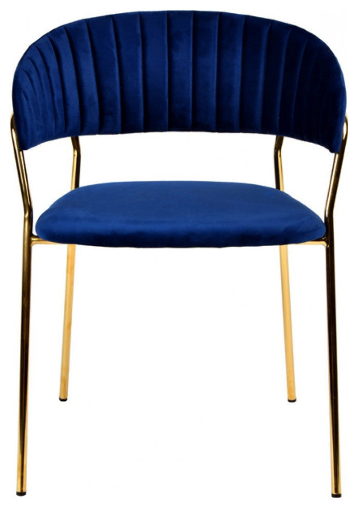 Set of 2 Curved Chic Blue and Gold Velour Dining Chairs