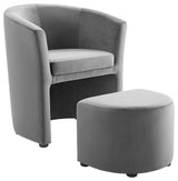 Divulge Performance Velvet Arm Chair and Ottoman Set-Gray