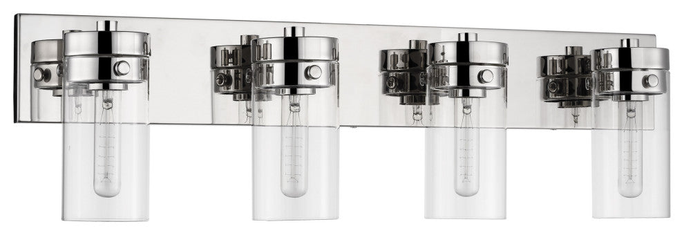 Intersection 4-Light Vanity, Polished Nickel With Clear Glass