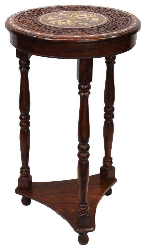 Natural Geo Decorative Wooden Carved Floral Accent Table