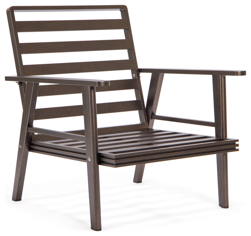 LeisureMod Walbrooke 3-Piece Patio Set With Brown Aluminum Frame and Cushions, Light Grey