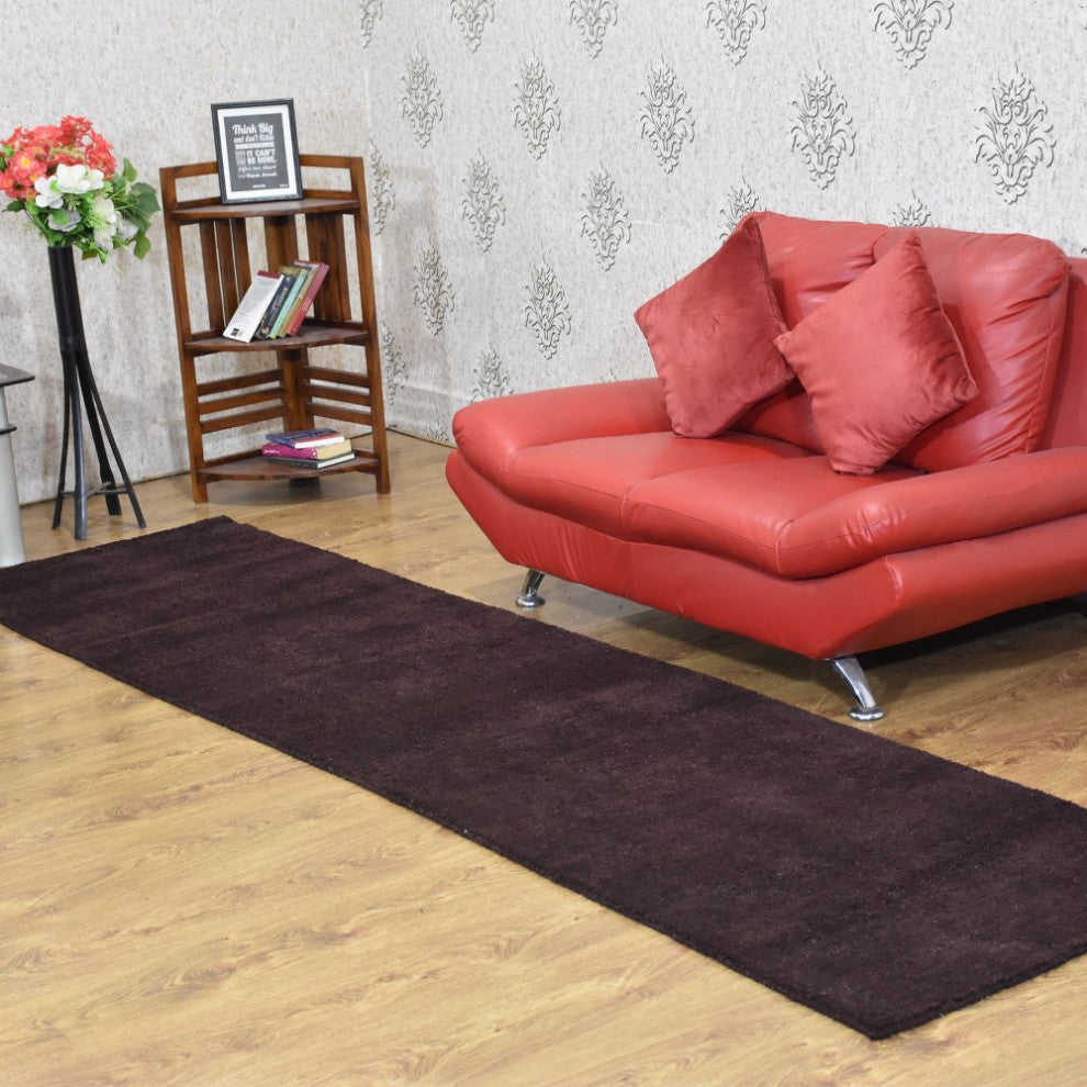Hand Knotted Loom Silk Mix Area Rug Solid Brown, [Runner] 2'8''x12'