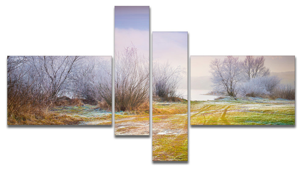 Beautiful Foggy Autumn Sunset, Large Landscape Canvas Print, 60"x32", 4 panels