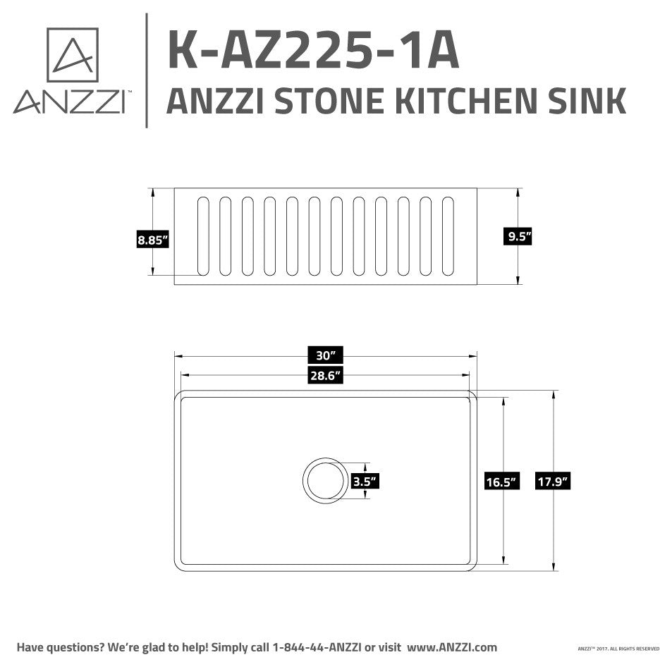 Roine Apron Front Man Made Stone Single Bowl Kitchen Sink, White, 30"