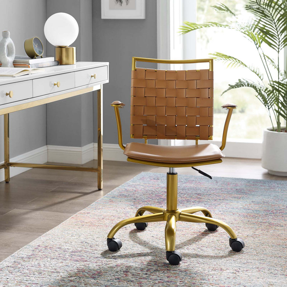 Computer Work Desk Chair, Faux Leather, Tan, Modern, Home Business Office