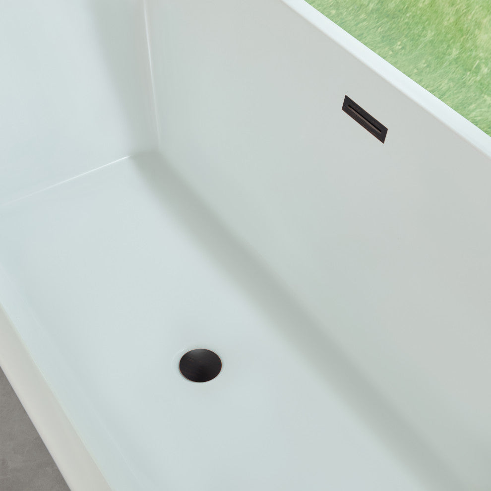 67" Acrylic Freestanding Soaking Bathtub, White/Oil Rubbed Bronze