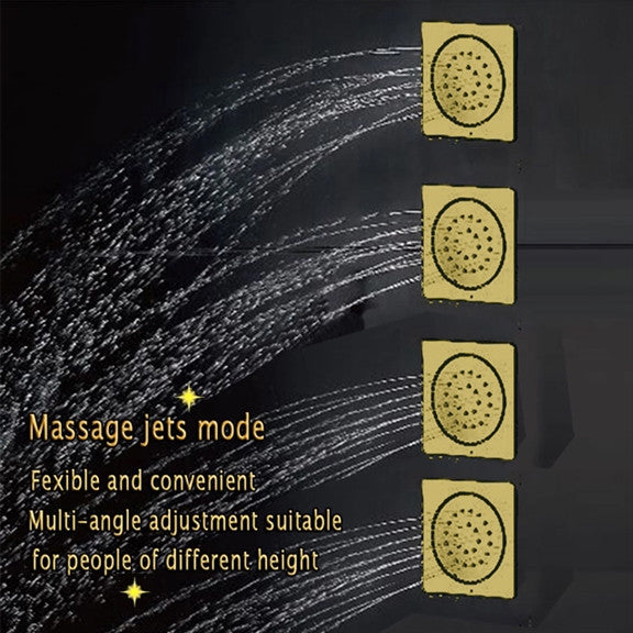 Led Mist Rainfall Shower System, Jetted Body, Brushed Gold