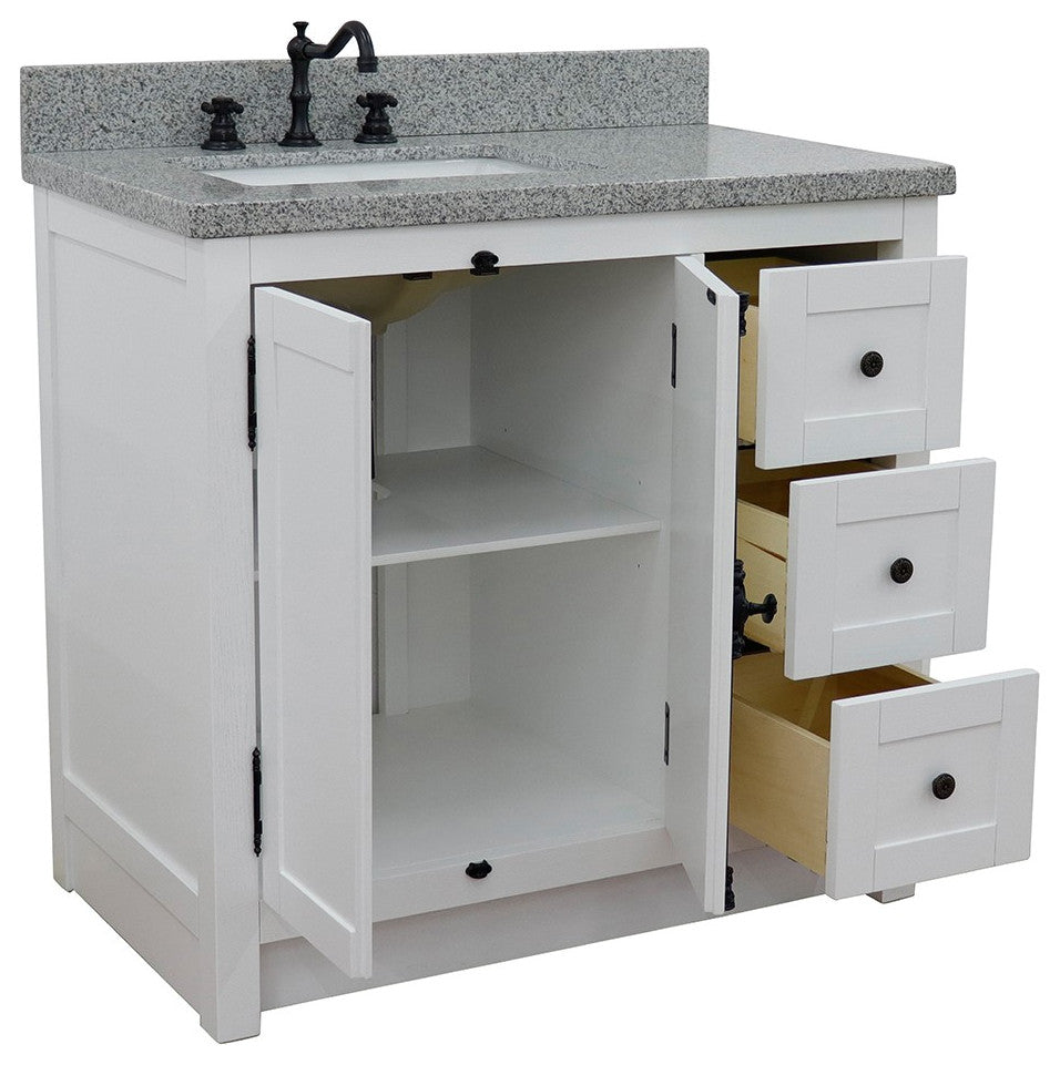 37" Vanity, Glacier Ash With Gray Granite Top, Left Doors/Left Rectangle Sink