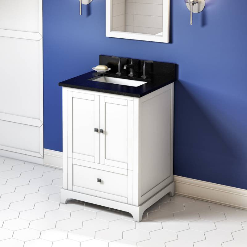 Addington Modern 24" White Vanity, Black Granite Vanity Top