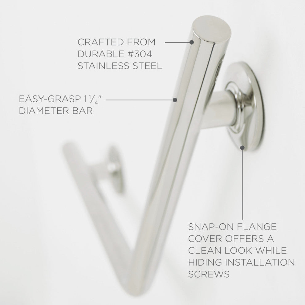 16"x16" Angled Wedge Shower Grab Bar, Satin Stainless