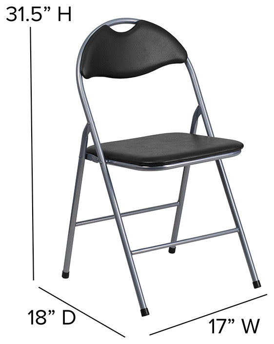 2 Pack HERCULES Series Black Vinyl Metal Folding Chair with Carrying Handle