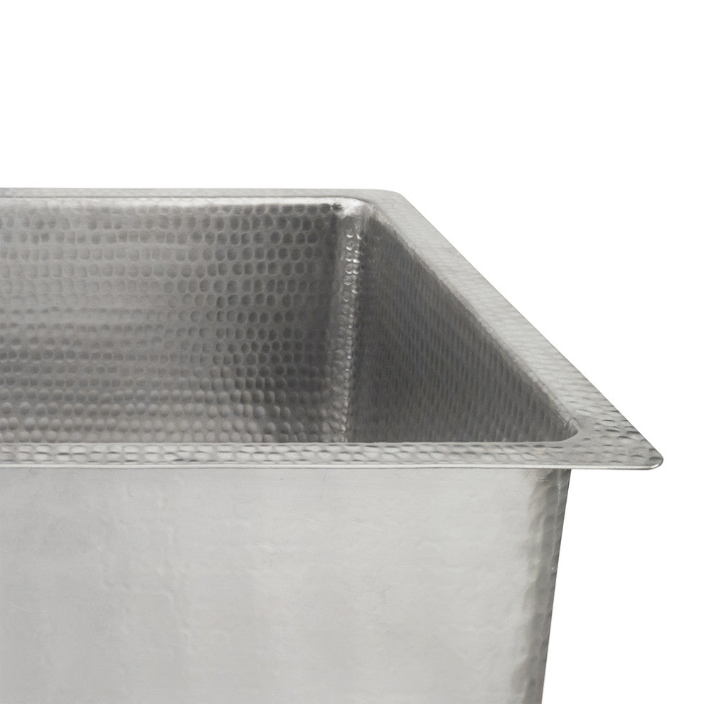 20" Rectangle Hammered Copper Kitchen/Bar/Prep Single Basin Sink, Nickel
