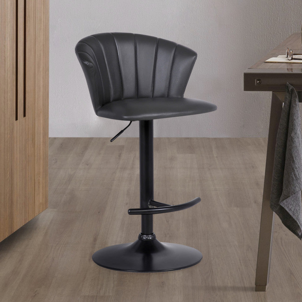 26" Gray Faux Leather Mid Century Modern Bar Stool
