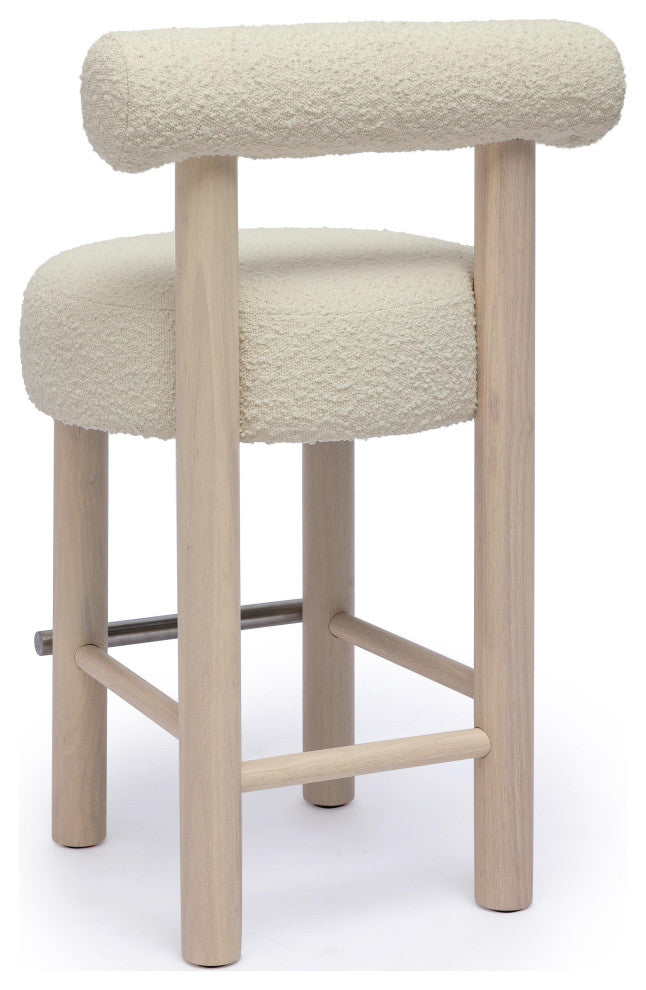 Carmel Cream Boucle and Solid Wood Counter Stool