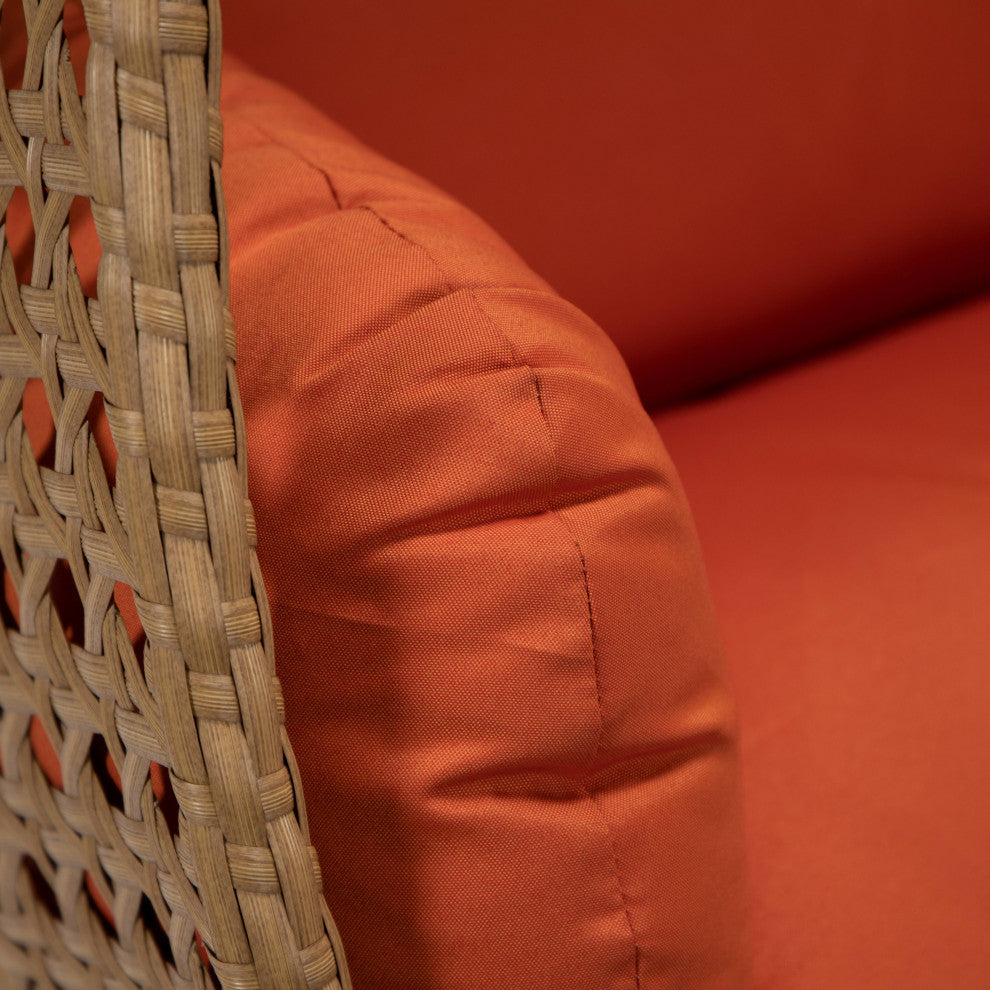 LeisureMod Mendoza Light Brown Wicker Hanging Double Egg Swing Chair, Orange