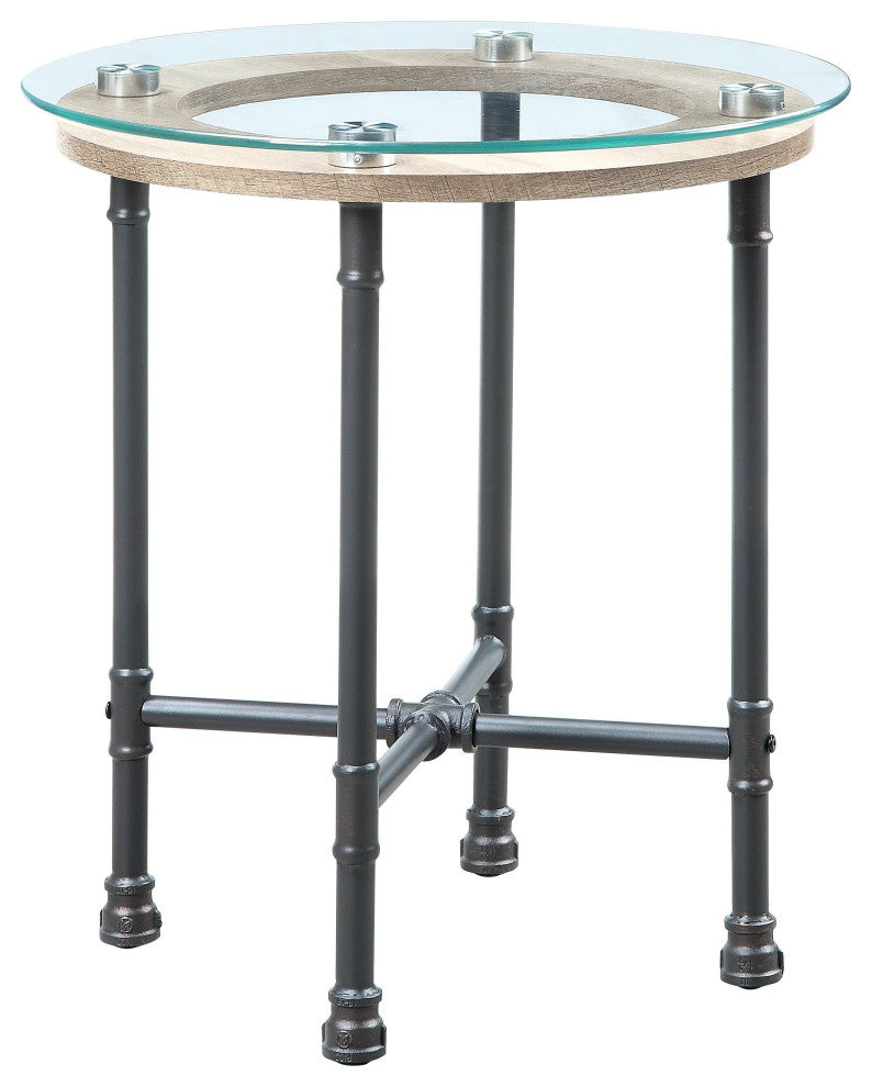 Brantley End Table, Clear Glass and Sandy Gray Finish