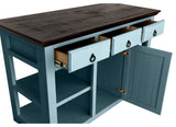 60" Wide Rustic Kitchen island, Smokey Blue
