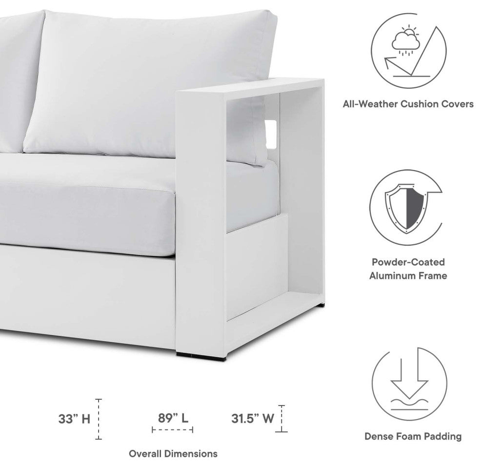 Lounge Sectional Sofa Chair Table Set, White, Aluminum, Modern, Outdoor Patio