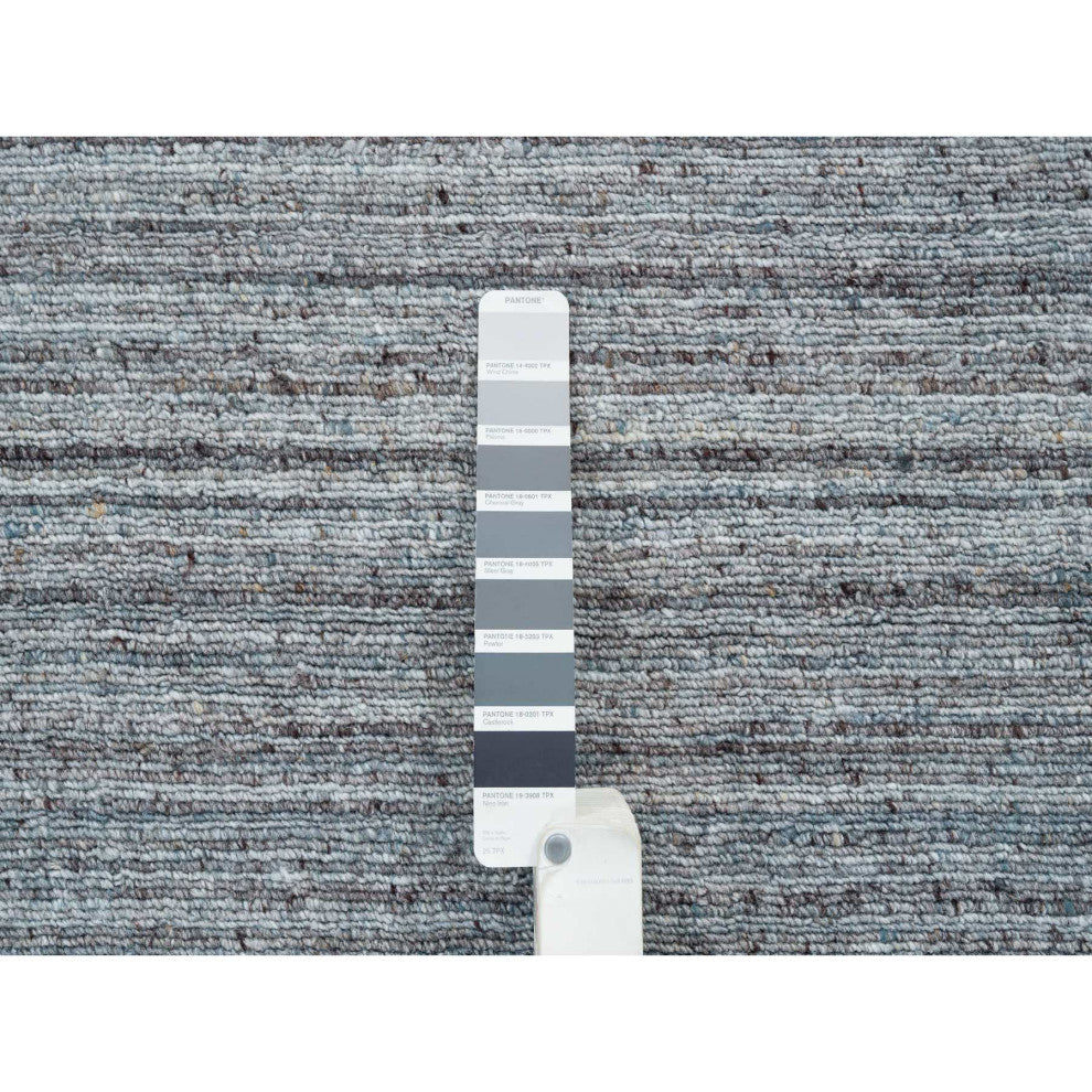 Arsenic Gray Modern Striae Design Wool Hand Loomed Round Oriental Rug  8'x8'