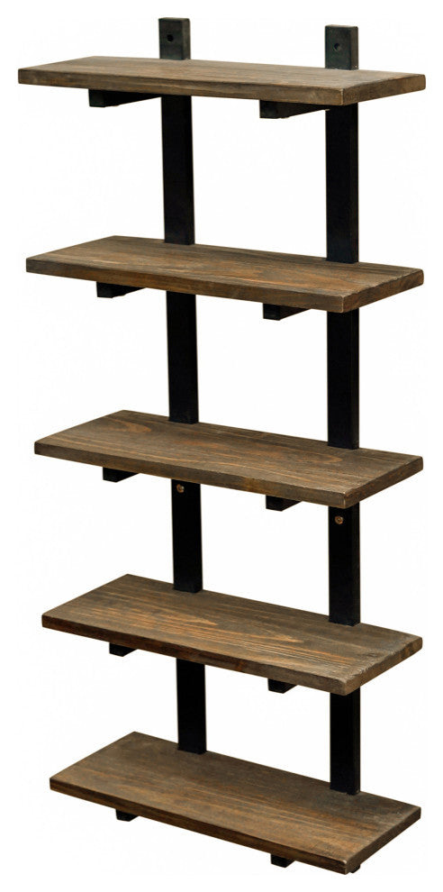 Pomona 48" 5-Shelf Metal and Solid Wood Bath Wall Shelf, Natural