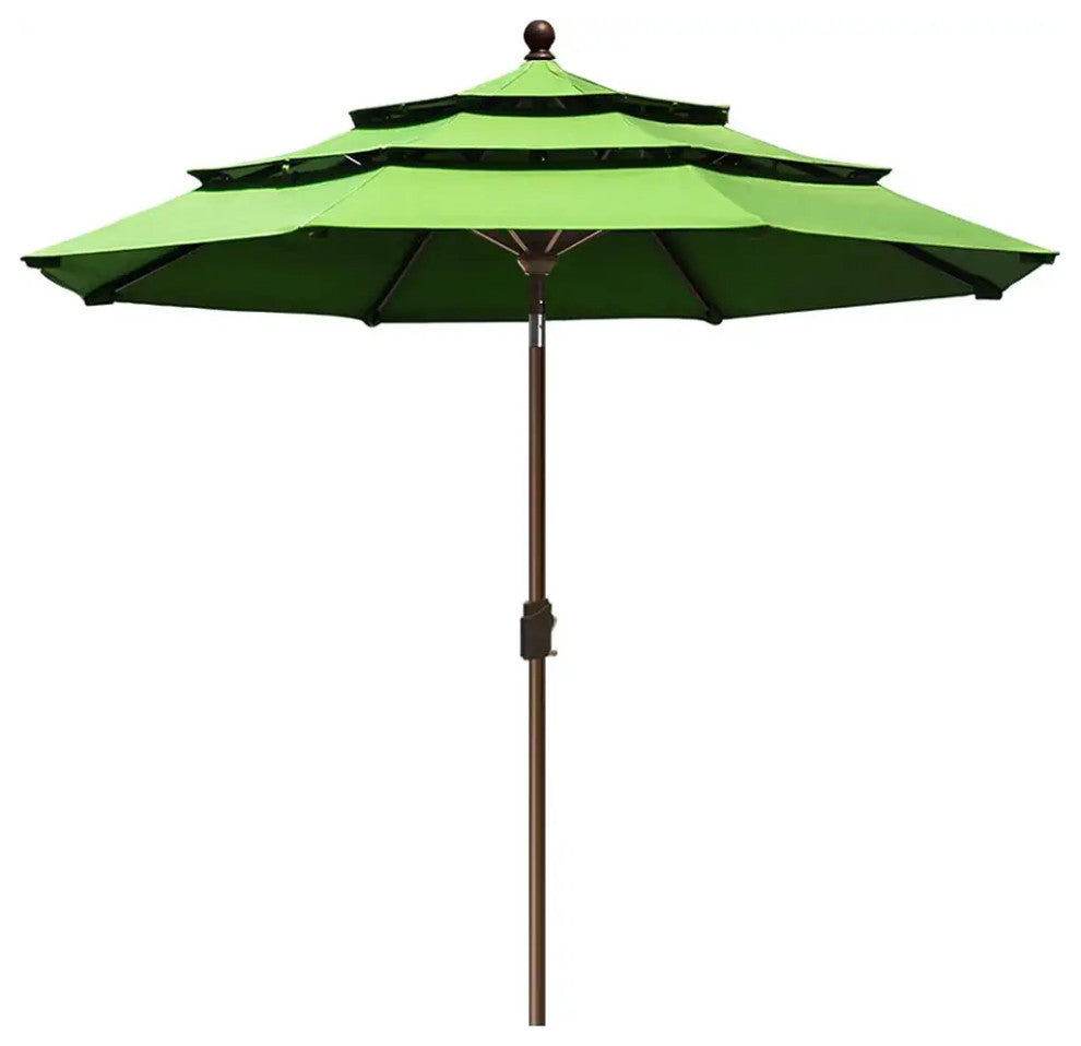 9ft Patio Umbrella with Crank Lift and Ventilated 3 Tier Design, Mascaw Green