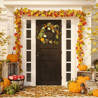 Safavieh Faux 24" Oak Leak Wreath With Pumpkins
