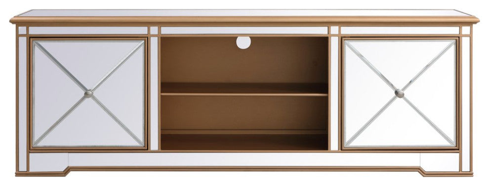 Elegant MF60172G Modern 72" Mirrored Tv Stand, Antique Gold