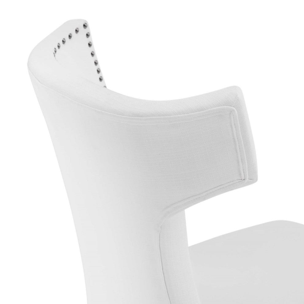 Side Dining Chair, Rivet Nailhead, White, Fabric, Modern