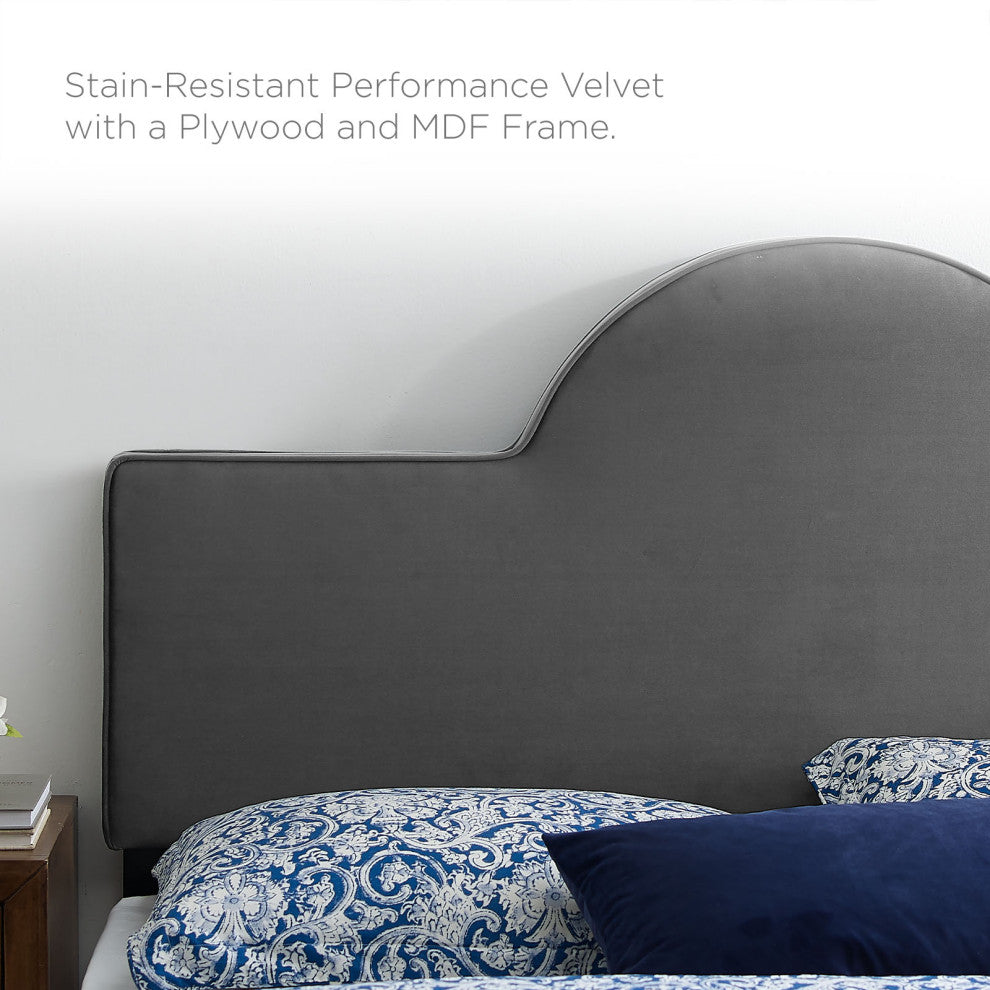 Platform Bed Frame, King Size, Charcoal Gray, Velvet, Modern, Guest Suite