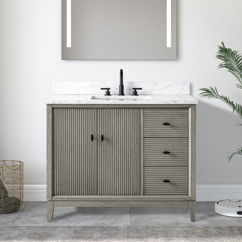 Vanity Art Bathroom Vanity with Engineered Marble Top and Sink, Driftwood Gray, 42", Matte Black