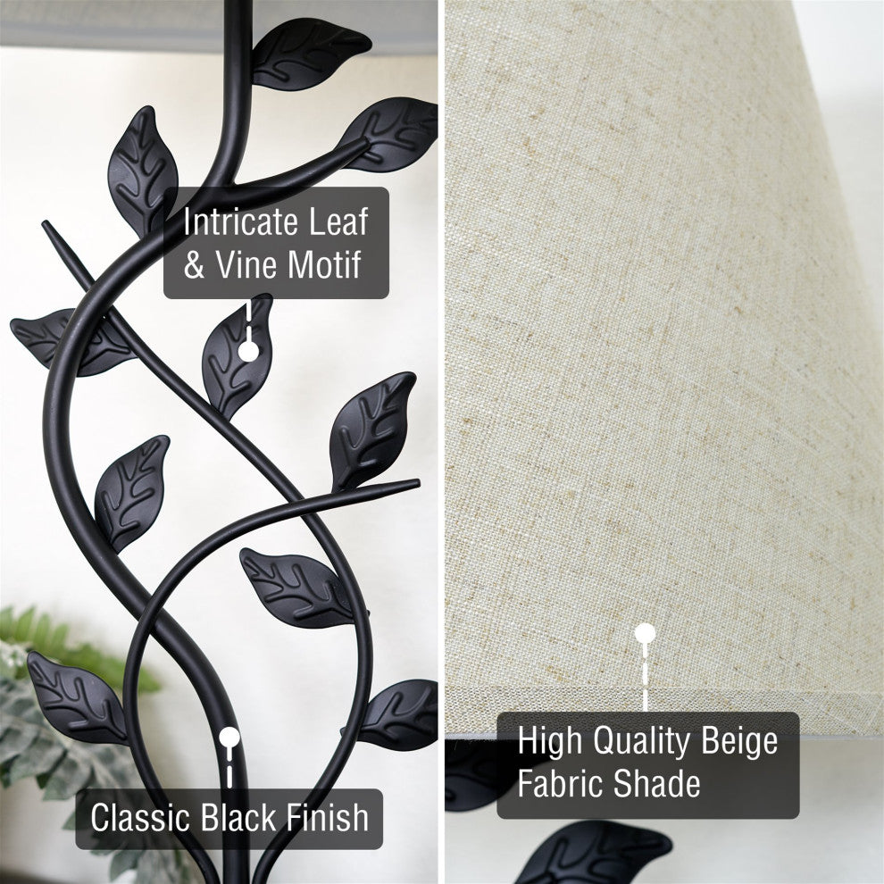 Kira Home Ambrose 31" Rustic Table Lamp, Beige Fabric Shade, Leaf Detailed Body