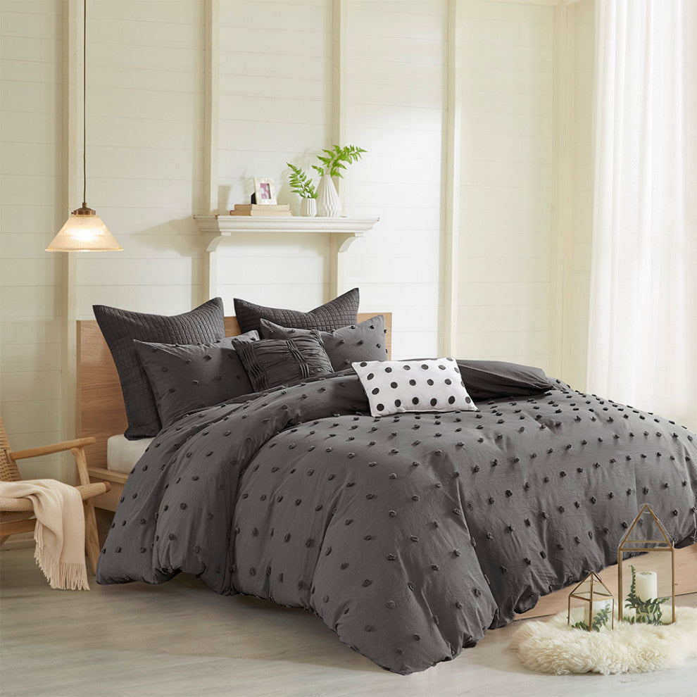 Urban Habitat Brooklyn Pom-Pom 7-Piece Duvet Cover Set, Grey