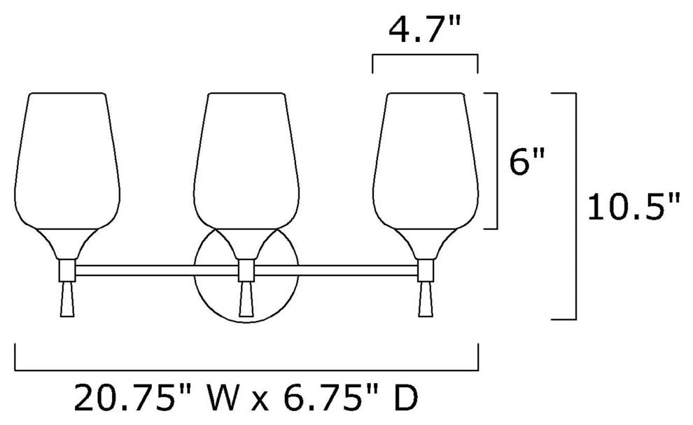 21 in. 3-Light Black and Antique Brass Vanity Light With Clear Wine Glass Shades