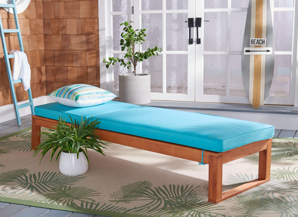 Safavieh Solano Sunlounger, Natural Wood/Aqua