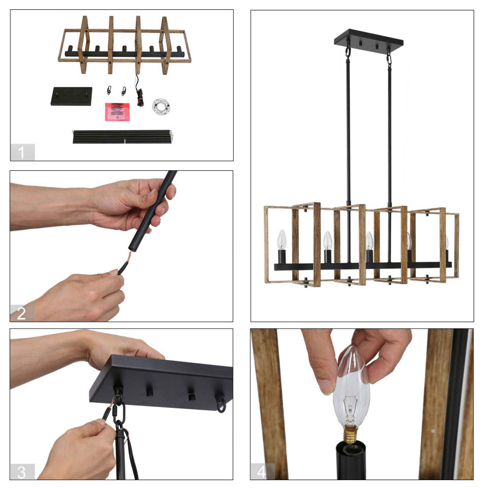 LALUZ Rectangle Chandelier, Linear Chandelier Dining Room,Flat Black