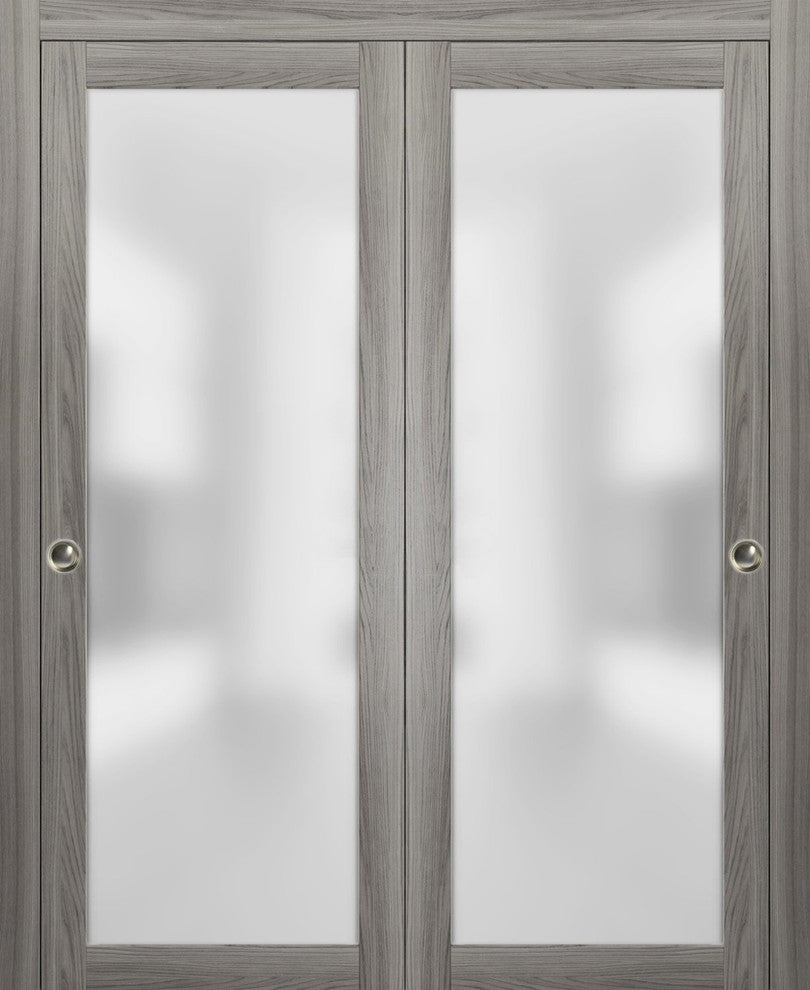Planum 2102 Interior Closet Bypass Doors 60x96 Ginger Ash Tracks Pulls Hardware