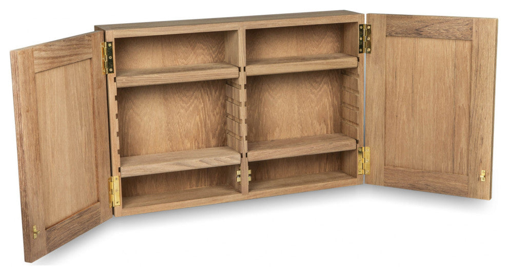 Traditional Solid Teak Double Door Mirrored Medicine Cabinet