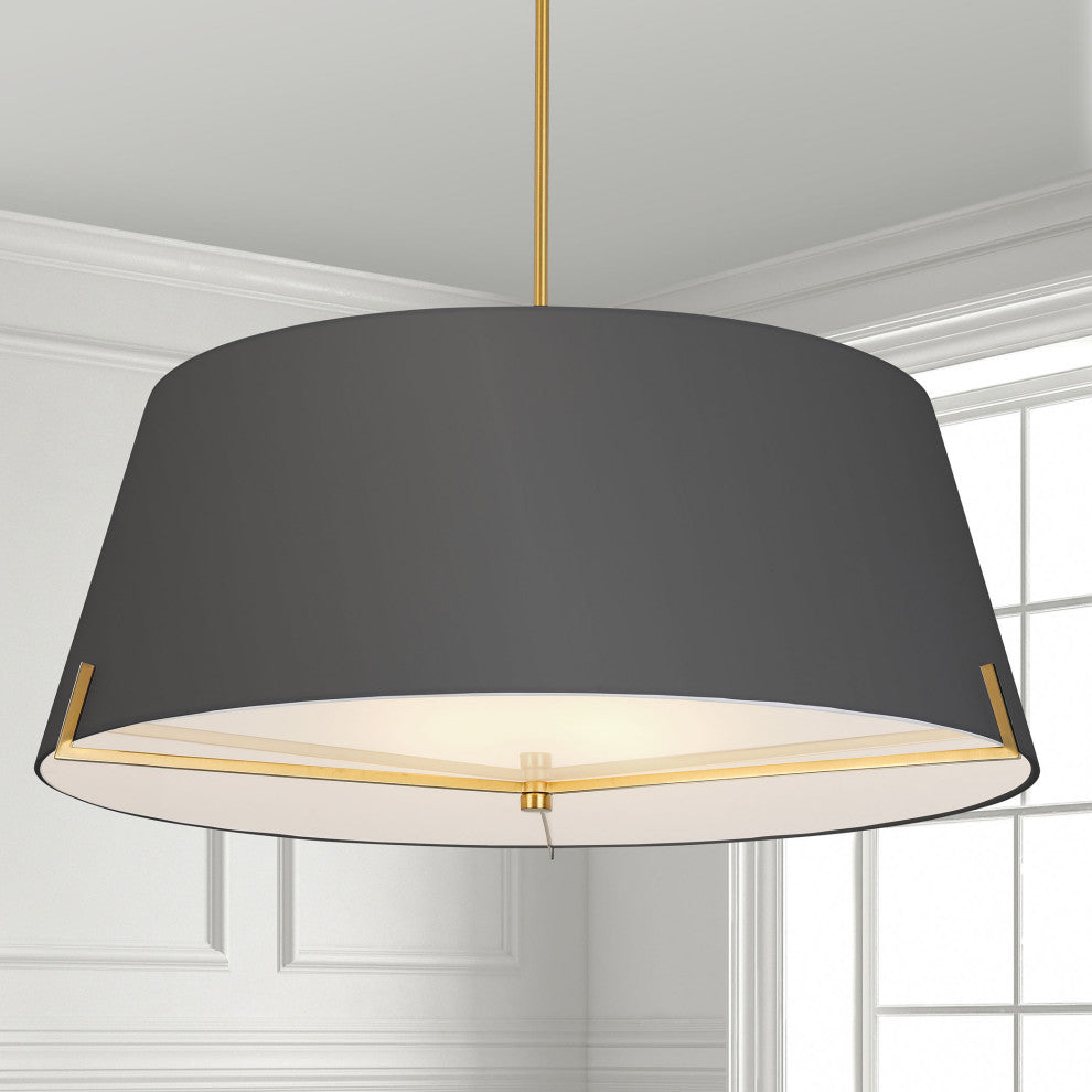 Preston Contemporary 4 Light Black Aged Brass Fabric Pendant