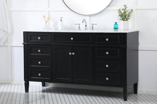Home Living Vanity with Carrara White Marble Countertop, Black, 60", Single Sink