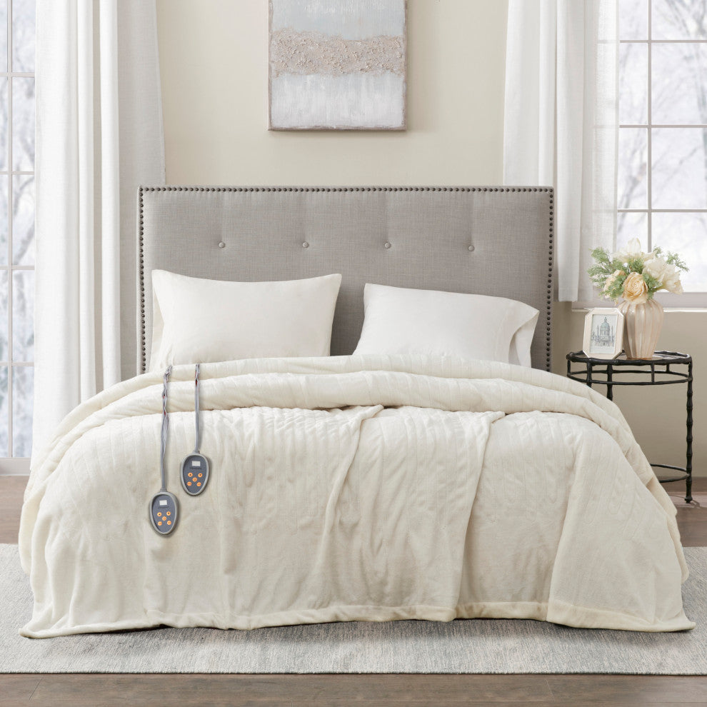 Beautyrest Solid Microlight to Solid Microlight Heated Blanket, Ivory, Queen