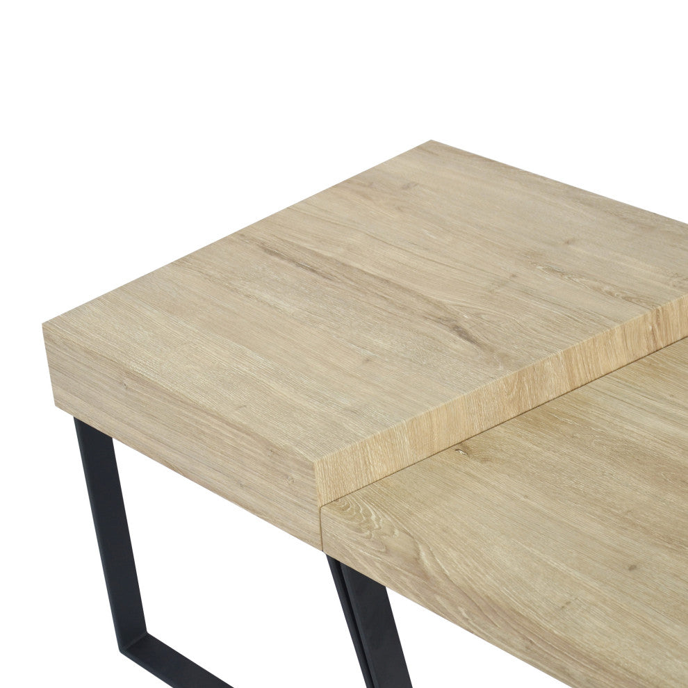 Benzara UPT-266260 Wooden Coffee Table With Metal Frame, Oak Brown and Black