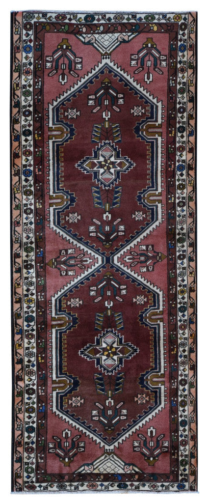 Red Vintage Persian Malayer Pure Wool Hand Knotted Wide Runner Rug 3'9" x 9'9"