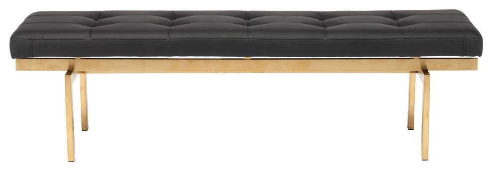 Louve Long Brushed Gold Stainless Steel Frame Bench, Black