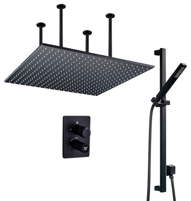 Mestre 20" LED Matte Black Digital Mist Rainfall Shower System, Handheld Shower